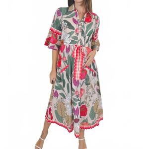 NEW ISLAPAYAL cape midi dress in wildflower pink